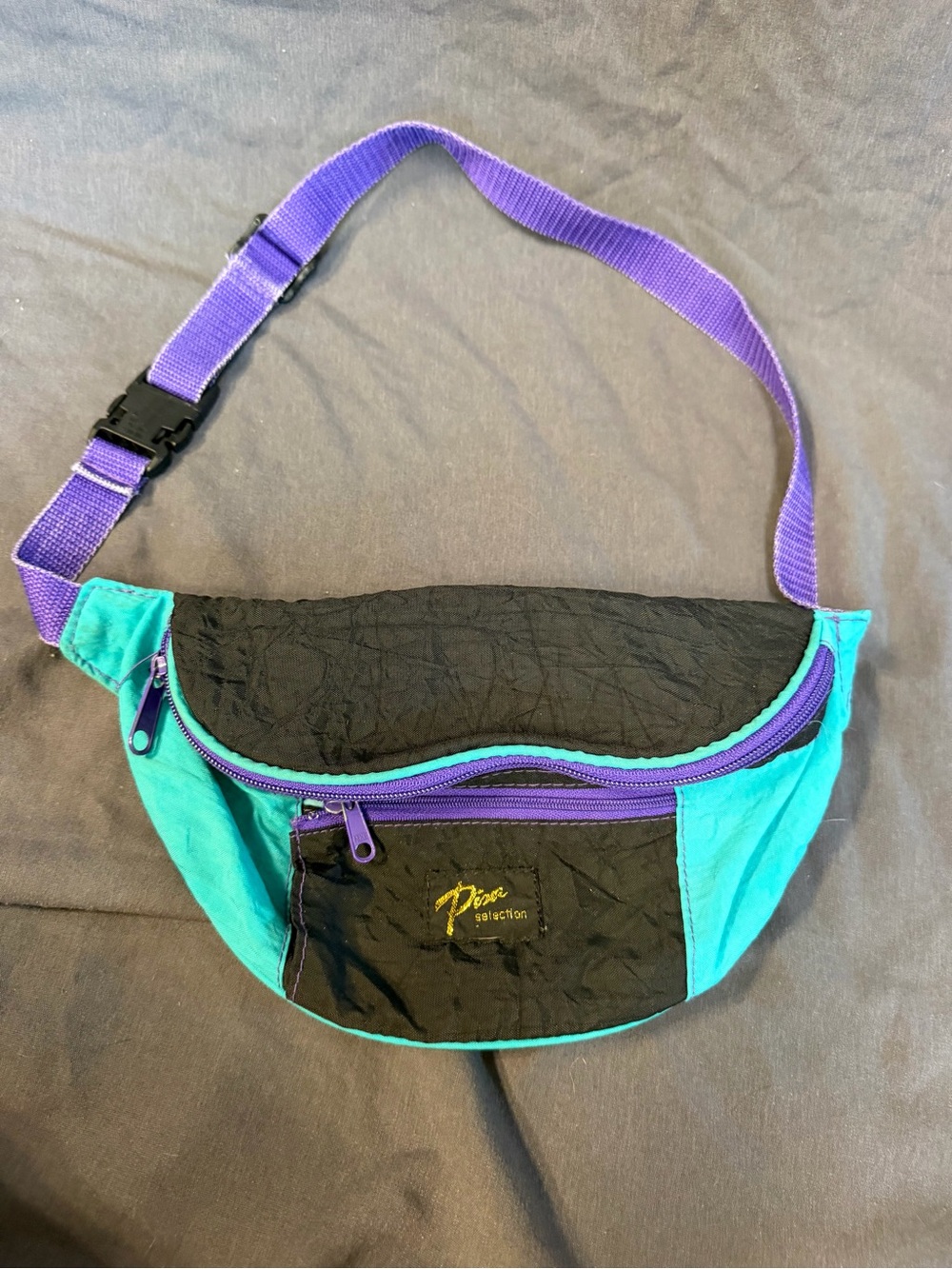 Vintage 80s 90s Teal Purple Black Colorblock Fanny Pack